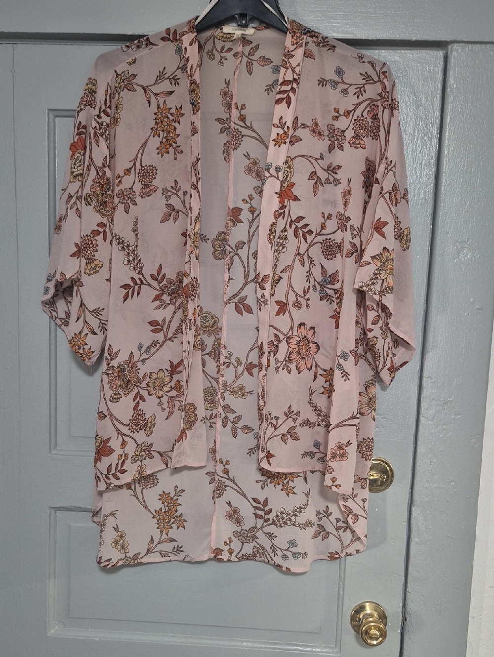 Maurices Pink Floral Open-Front Kimono